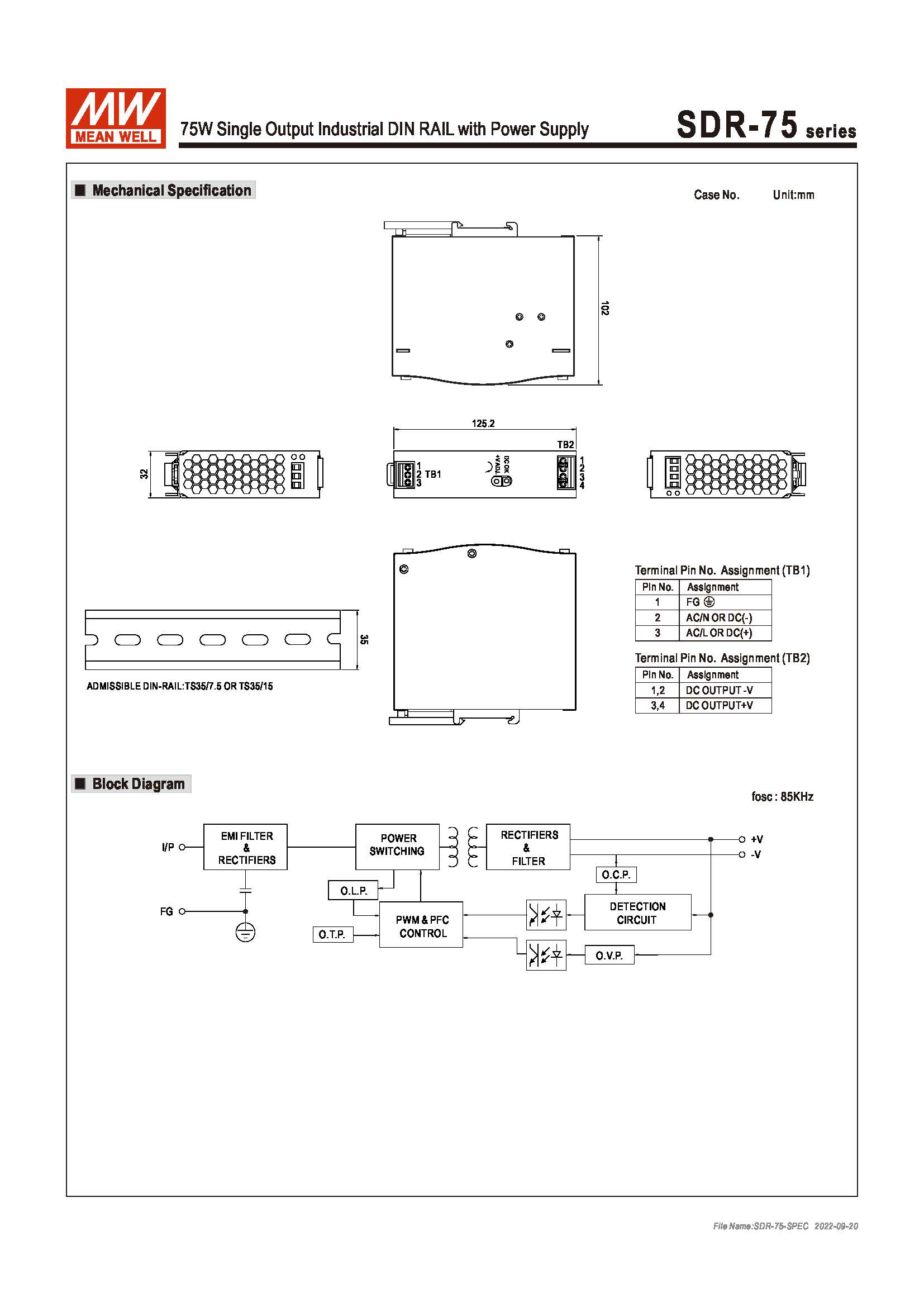 (Meanwell)Industrial DIN-Rail Power adapter 75W Single Output Industrial DIN RAIL with Power Supply SDR-75-24